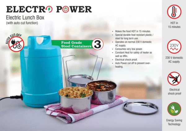 Electro Steel 3 Container Electric Steel Lunch Box
