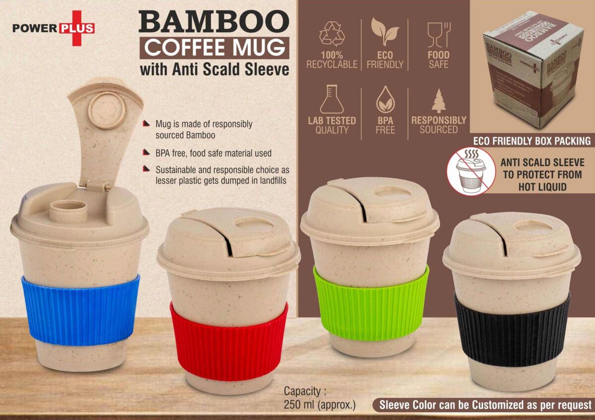 Bamboo Coffee Mug Eco Friendly Mug With Flip Top Lid And Anti-Scald Sleeve