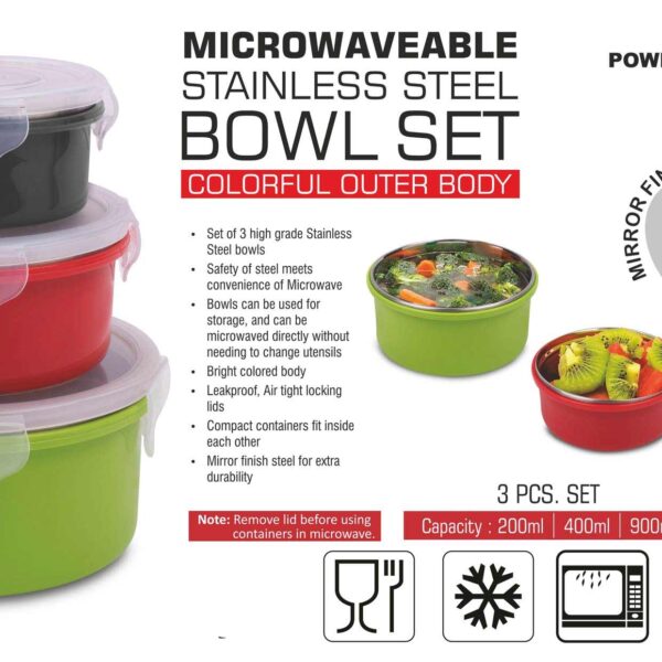 3 Pc Microwaveable Stainless bowl set