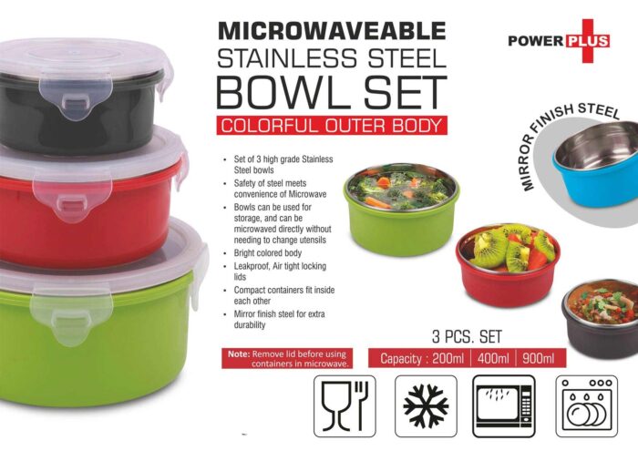 3 Pc Microwaveable Stainless bowl set