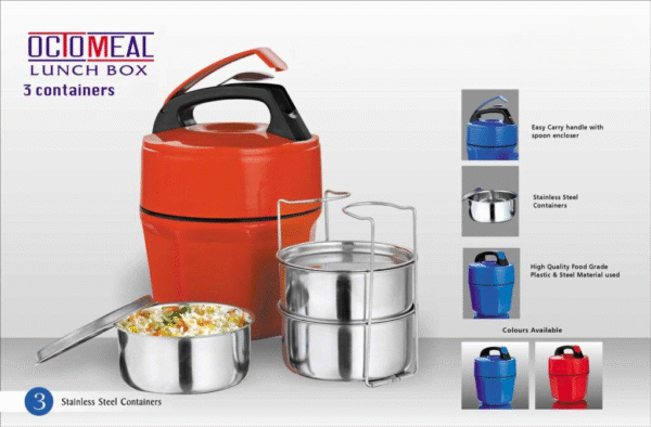 Octomeal Stainless Steel Lunch Box – 3 Containers