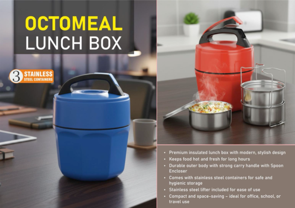 Octomeal Stainless Steel Lunch Box – 3 Containers
