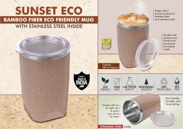 Sunset Eco Bamboo Fiber Eco Friendly Mug with Stainless Sheet Inside