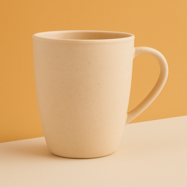 Natura Wheat Fibre Cup in a light beige or off-white color, showcasing its smooth finish and sturdy handle