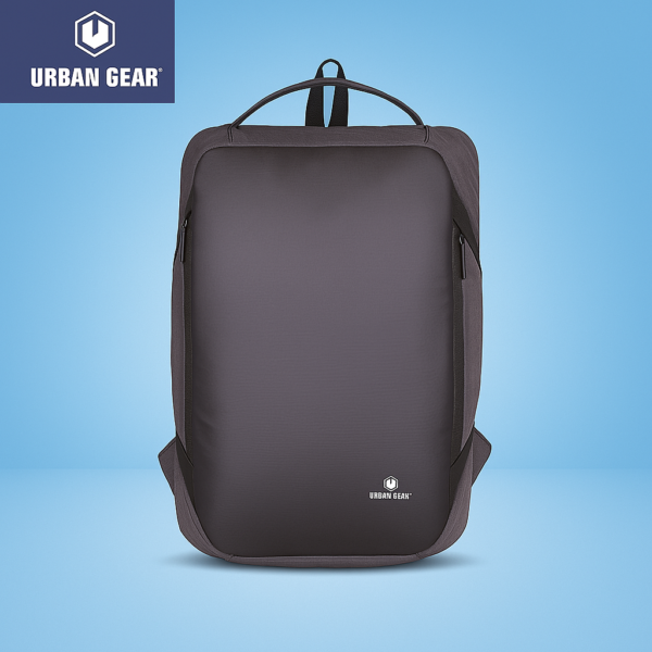 Urban Gear Secura anti-theft laptop bag with overnighter design, USB port, grey-black color, corporate gifting backpack from GiveAwaySmiles.