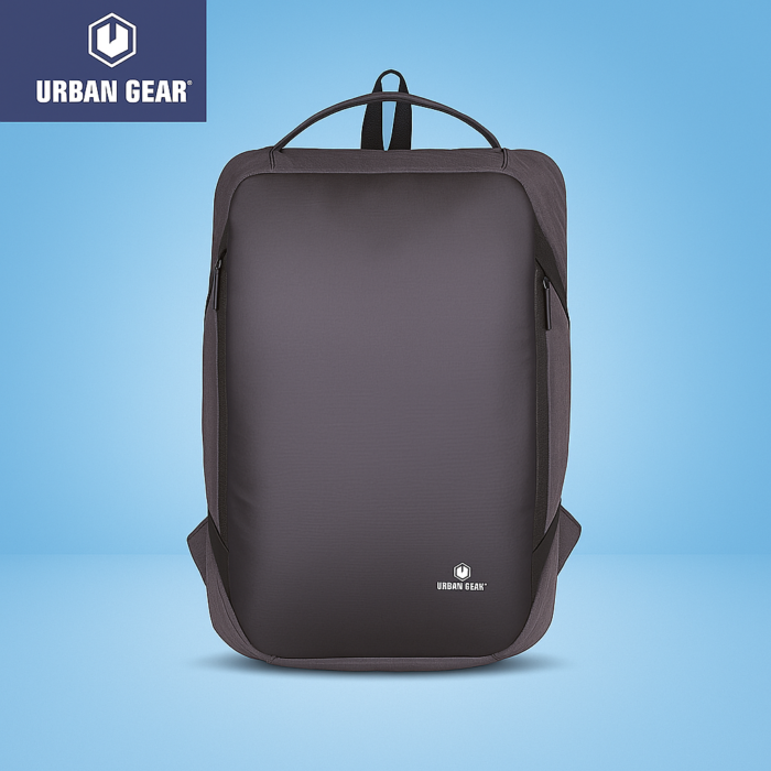 Urban Gear Secura anti-theft laptop bag with overnighter design, USB port, grey-black color, corporate gifting backpack from GiveAwaySmiles.