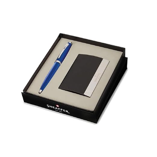 Sheaffer 100 Glossy Blue Ballpoint Pen & Business Card Holder