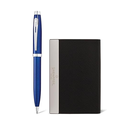 Sheaffer 100 Glossy Blue Ballpoint Pen & Business Card Holder