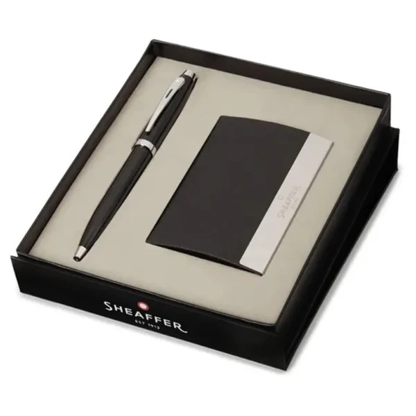 Sheaffer 100 Glossy Black Ballpoint Pen & Business Card Holder