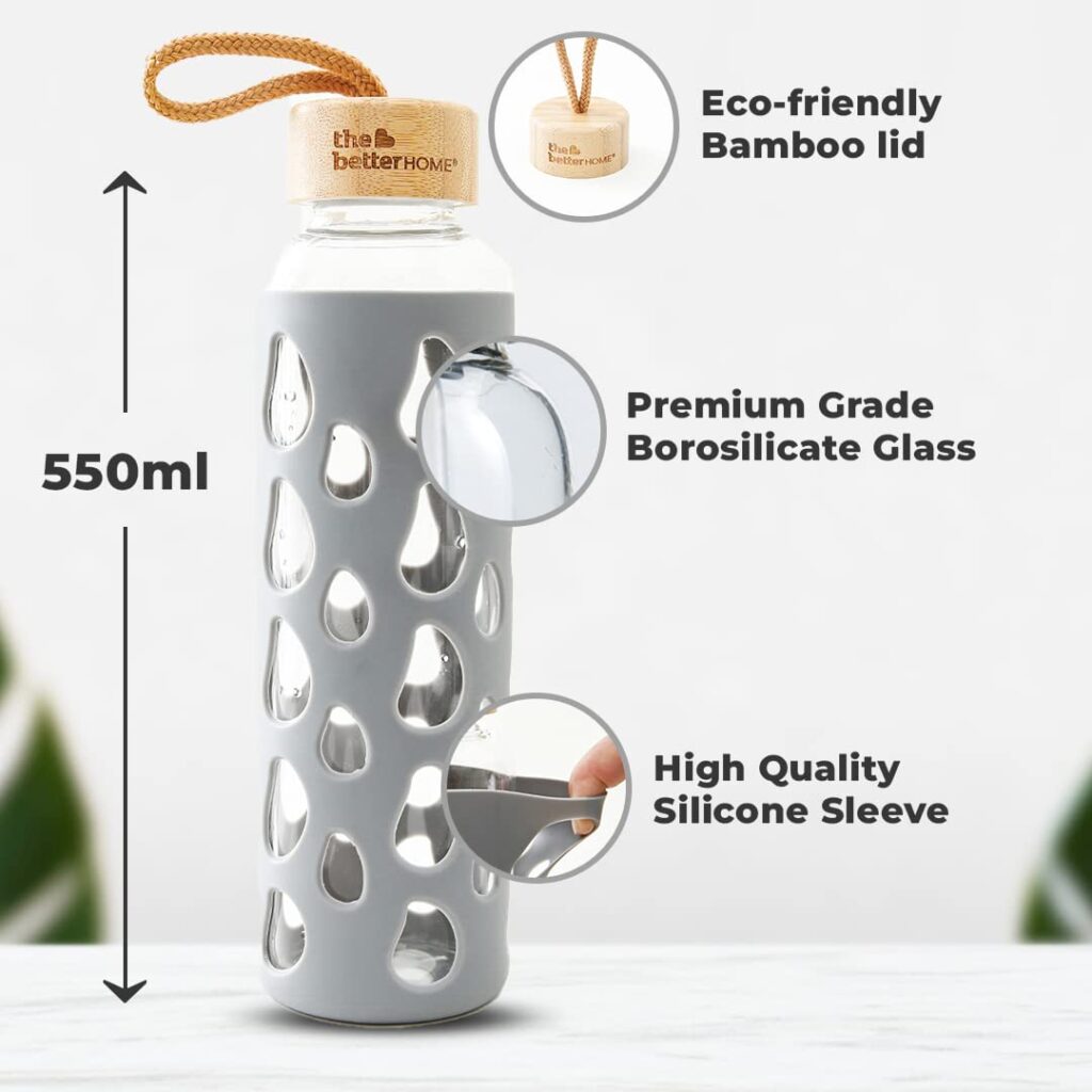 ClearSip Wrap: Borosilicate bottle with Bamboo Cap and Silicon sleeve