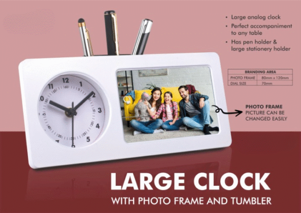 Premium Large Analog Clock with Photo Frame & Pen Holder