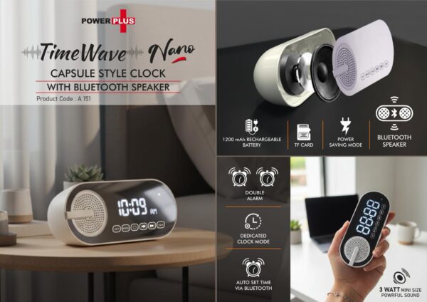 TimeWave Nano: Capsule style clock with Bluetooth speaker