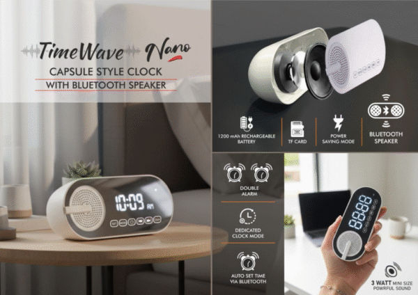 TimeWave Nano Capsule style clock with Bluetooth speaker