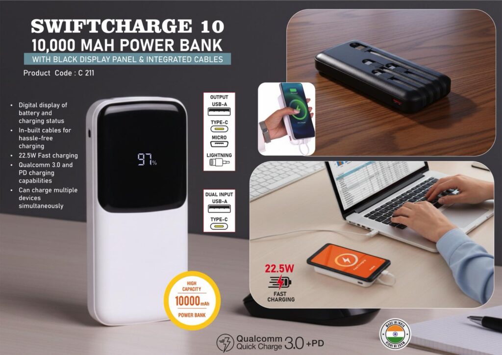 SwiftCharge 10: Power bank with black display panel