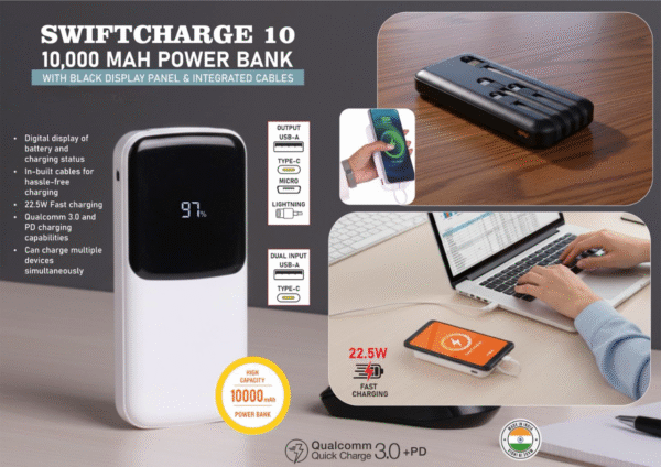 SwiftCharge 10: Power bank with black display panel