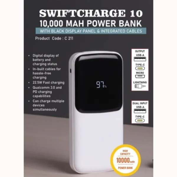 SwiftCharge 10: Power bank with black display panel