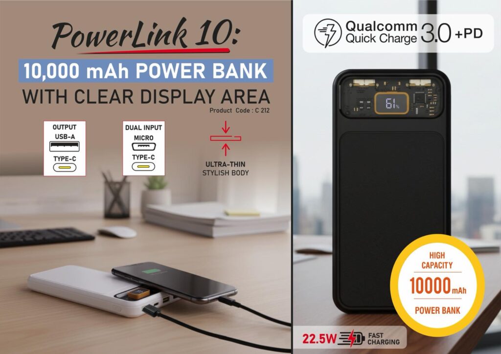 PowerLink 10: power bank with clear display area