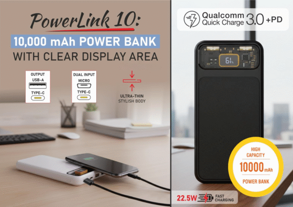 PowerLink 10: power bank with clear display area