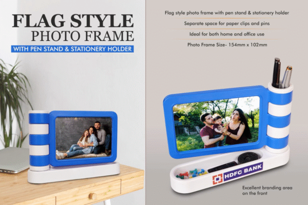 Flag Style Photo Frame with Pen Stand & Stationery Holder