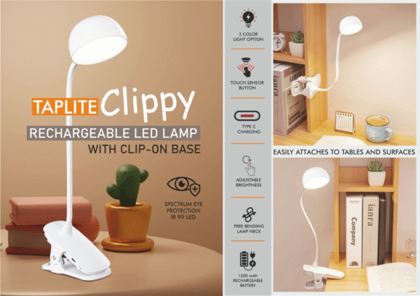 Taplite Clippy Rechargeable LED lamp with clip on base