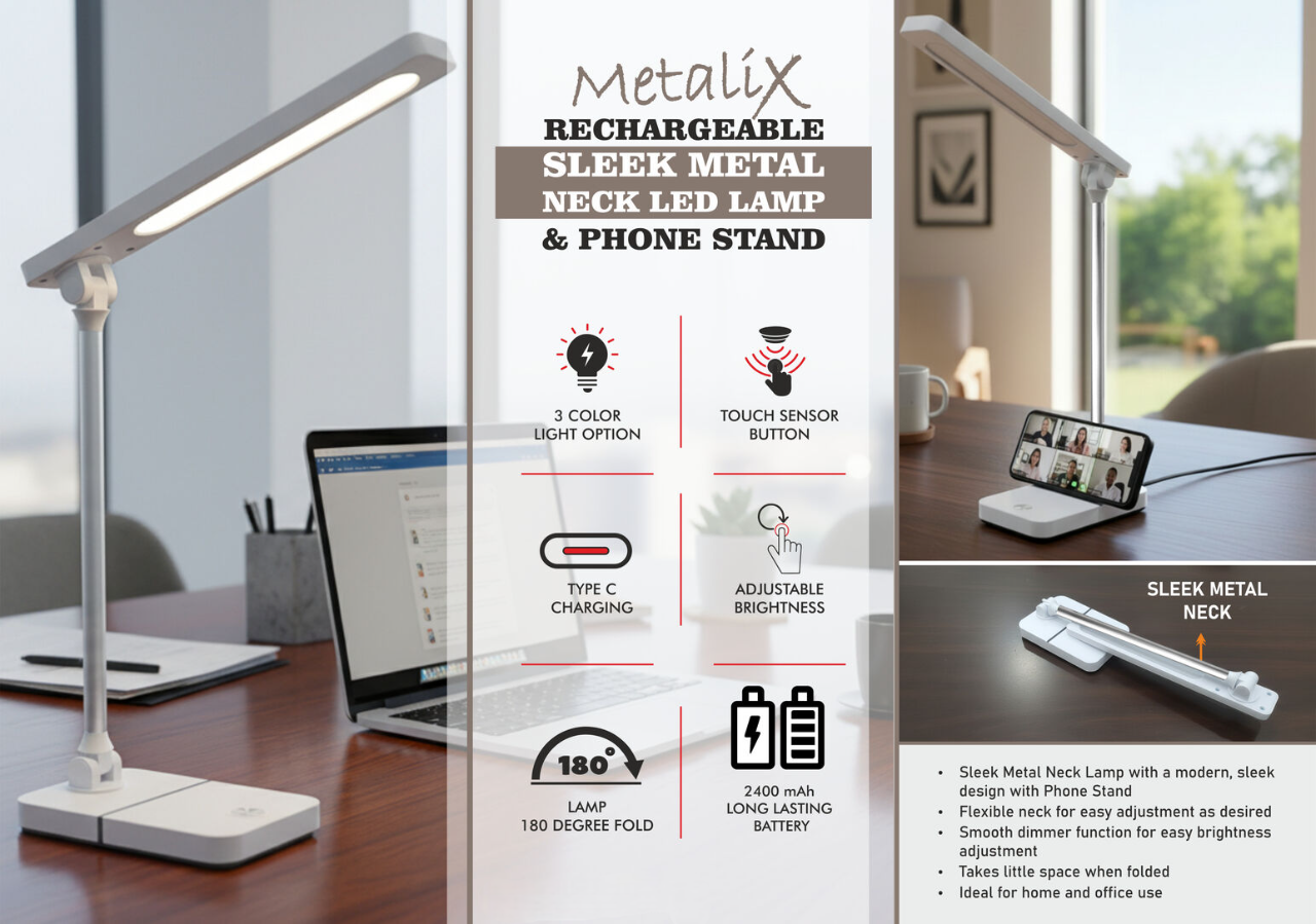 Metalix Rechargeable Sleek metal neck LED lamp Metalix Rechargeable Sleek metal neck LED lamp