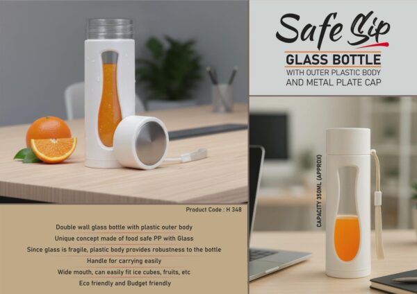 SafeSip: Glass bottle with outer plastic body and metal plate cap
