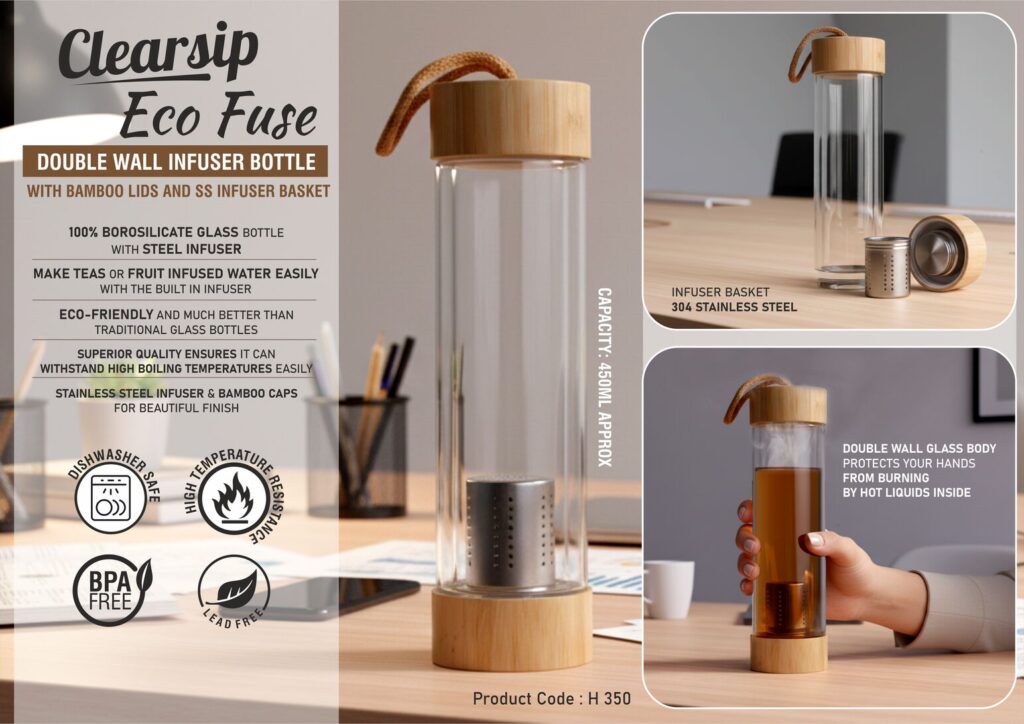 ClearSip EcoFuse: Double wall Infuser bottle with Bamboo lids