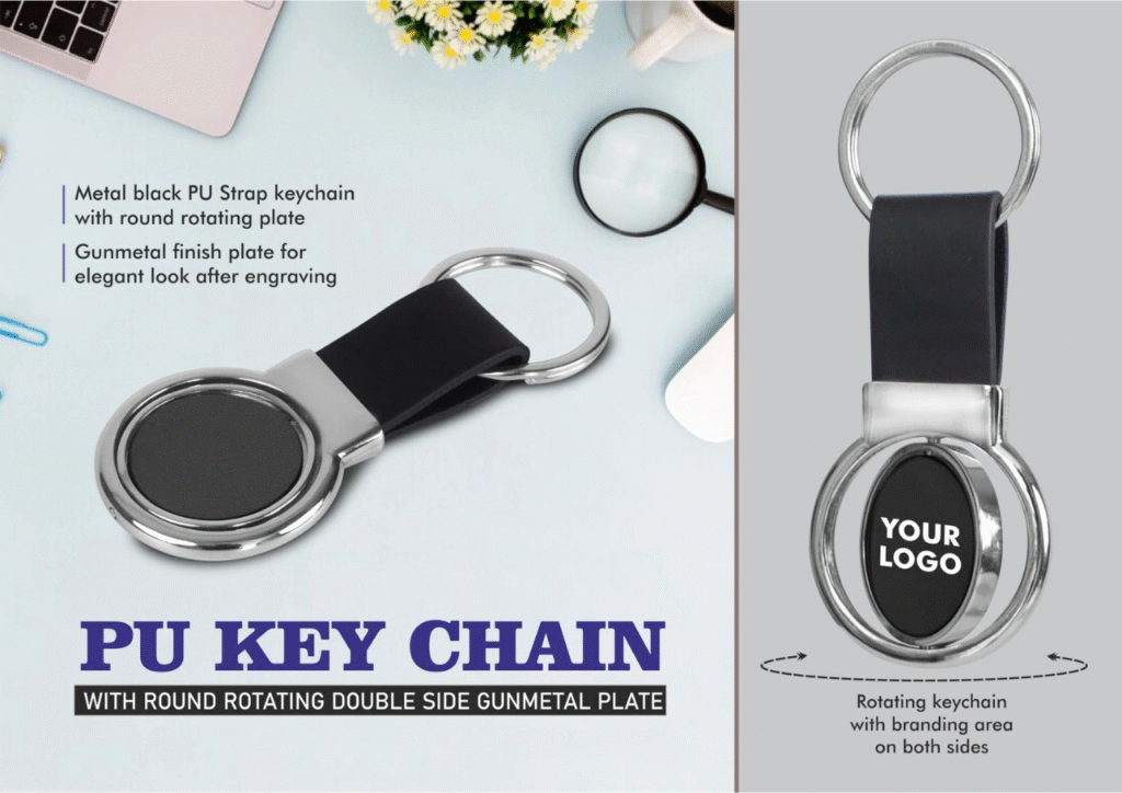 PU Key chain with Round Rotating Double side