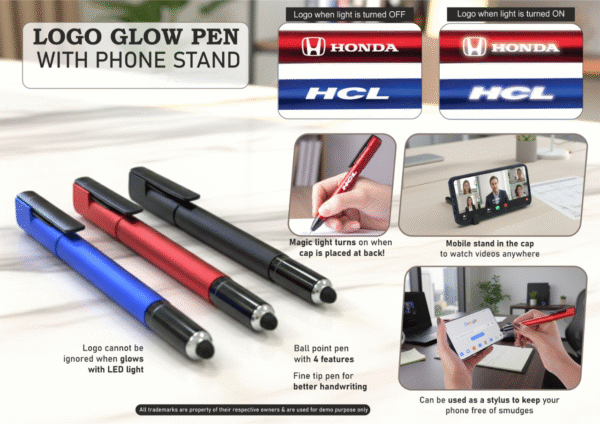 Logo glow pen with phone stand | corporate gifting companies