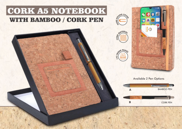 Notebook Gift set Eco: Cork A5 Notebook WithBamboo / Cork Pen