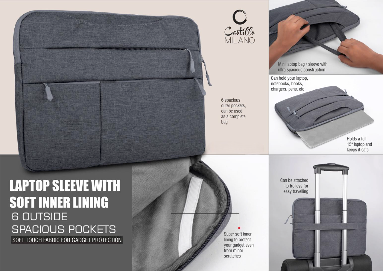 Laptop Sleeve with Soft inner lining | 6 outside spacious pockets Laptop Sleeve with Soft inner lining | 6 outside spacious pockets