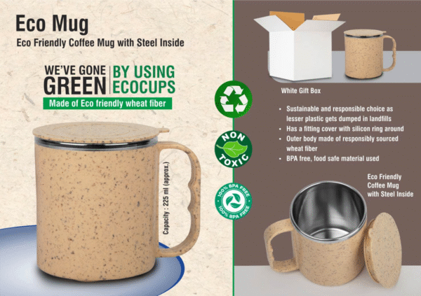 Eco Friendly Coffee mug with steel inside