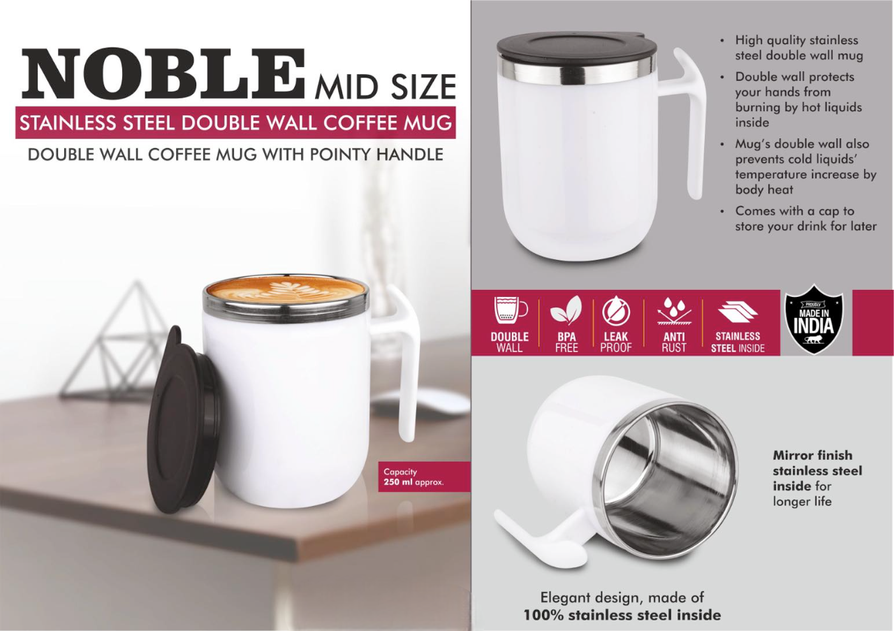 Noble Mid-Size Stainless Steel Double-Wall Coffee Mug Noble Mid-Size Stainless Steel Double-Wall Coffee Mug