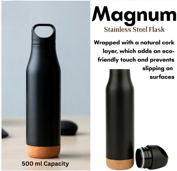 Magnum 500ml Stainless Steel Flask with Natural Cork Base