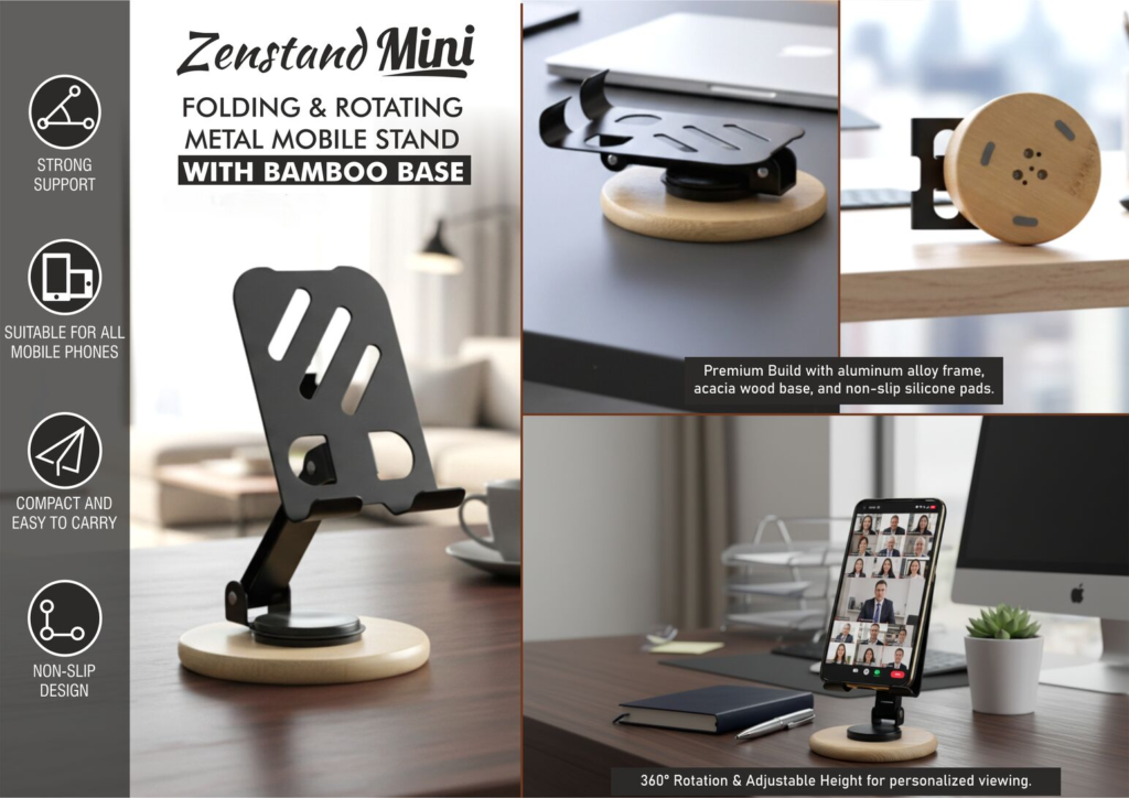 Folding & Rotating Metal Mobile Stand with bamboo base