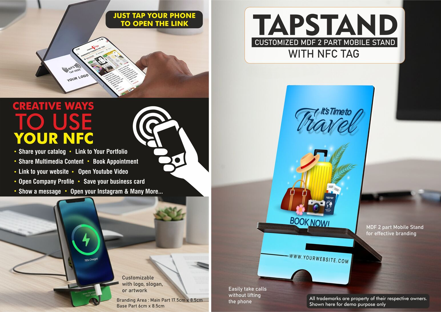 Customized MDF 2 part Mobile stand with NFC Tag Customized MDF 2 part Mobile stand with NFC Tag