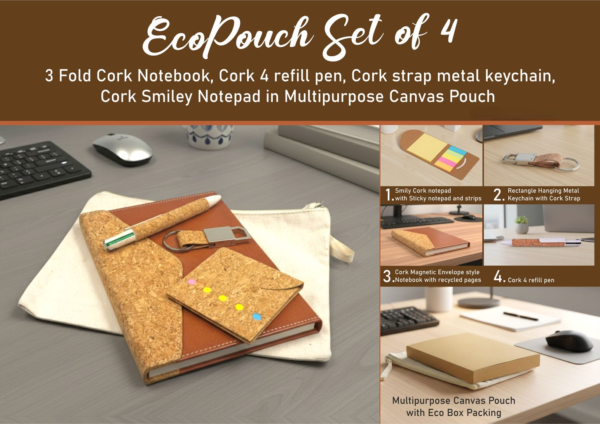 EcoPouch Set of 4: Cork Classic Kit in Multipurpose Canvas Pouch