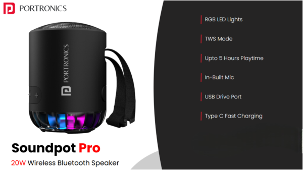 Soundpot Pro 20W Wireless Bluetooth Speaker with RGB LED Lights