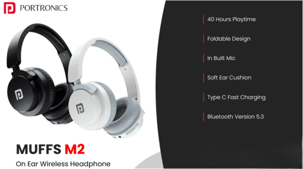 Muffs M2 On-Ear Wireless Headphones with 40 Hours Playtime