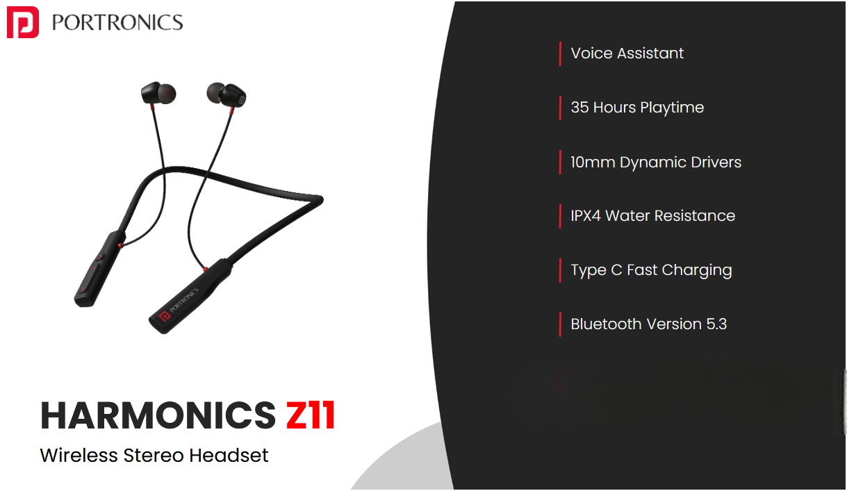Portronics Harmonics Z11 Wireless Stereo Neckband Portronics Harmonics Z11 Wireless Stereo Neckband