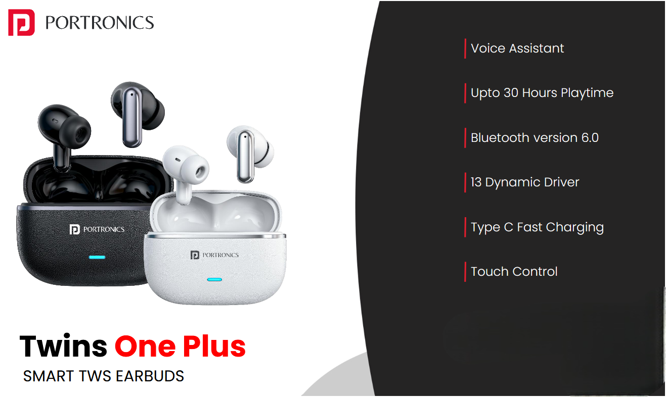 Portronics Twins One Plus Smart TWS Earbuds Portronics Twins One Plus Smart TWS Earbuds