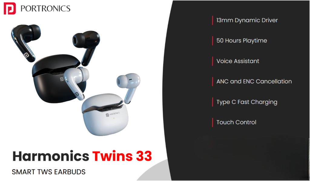 Portronics Harmonics Twins 33 Smart TWS Earbuds