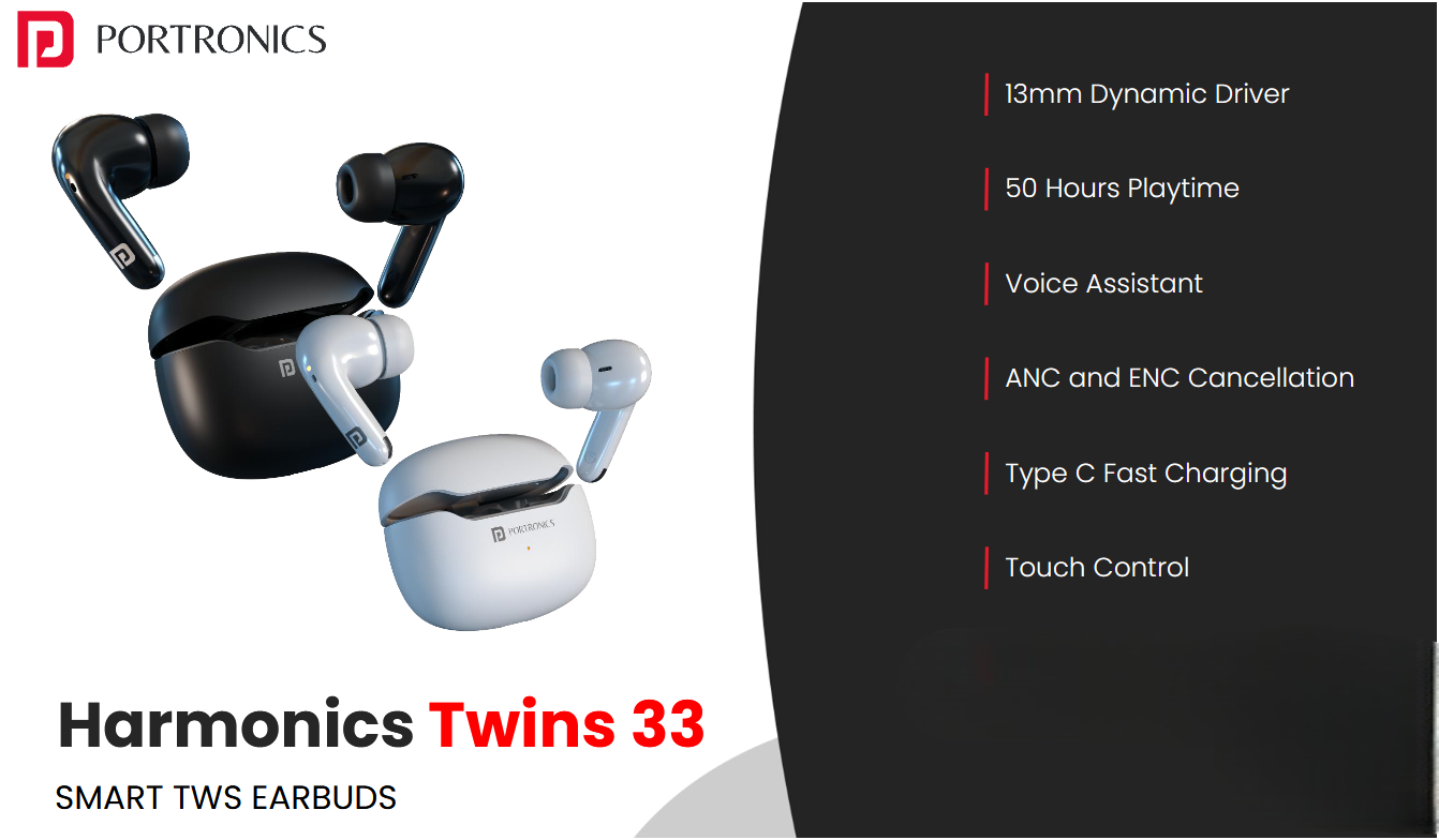 Portronics Harmonics Twins 33 Smart TWS Earbuds Portronics Harmonics Twins 33 Smart TWS Earbuds