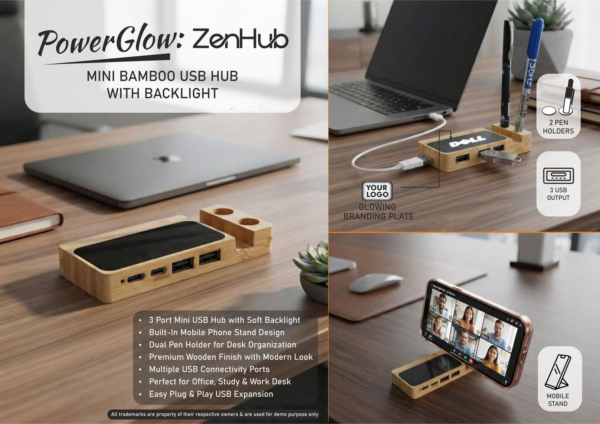 Mini Bamboo USB Hub with Backlight
