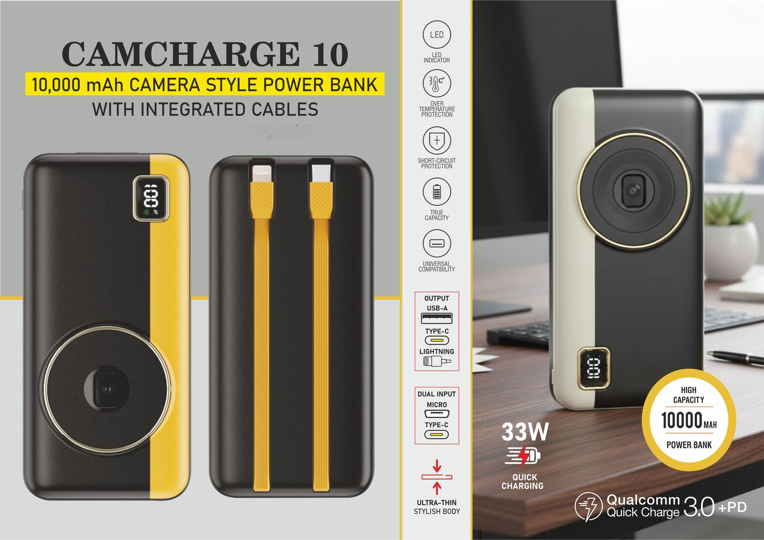 Camera Style Power bank With Integrated cables Camera Style Power bank With Integrated cables